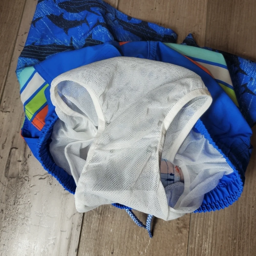 Wonder Nation Boys Swim Trunks with UPF 50+ Size XS (4-5) NWOT Blue Sharks